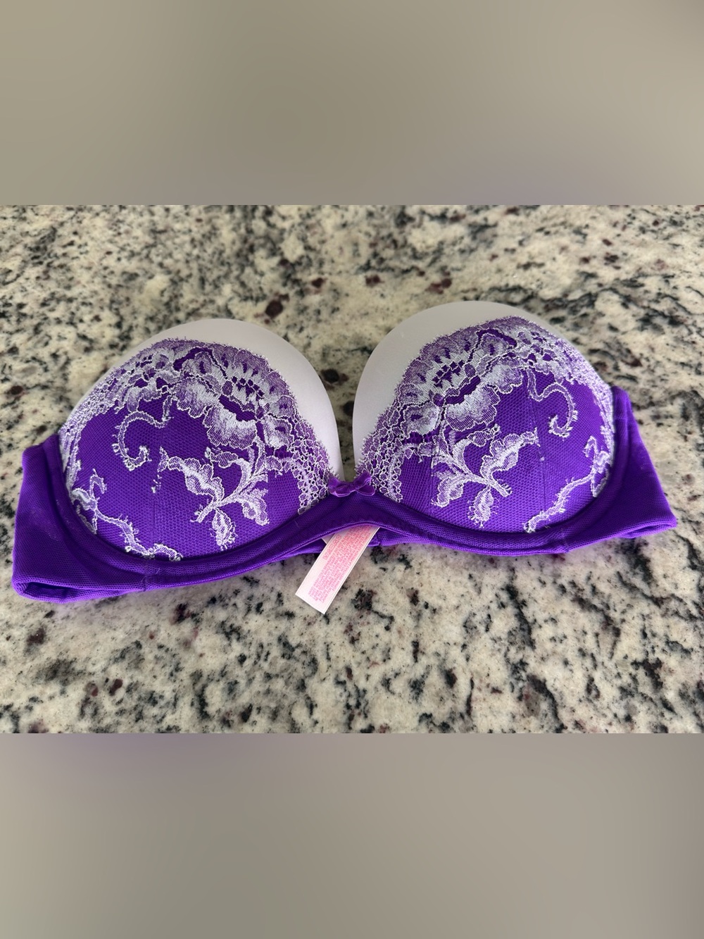 Victoria's Secret Purple Lace Push-Up Bra with White Embroidery size 34C
